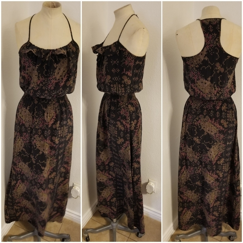 Parker Sz S 100%Silk Maxi Tank Dress Racer Back Whimsygoth Milkmaid Dark fairy